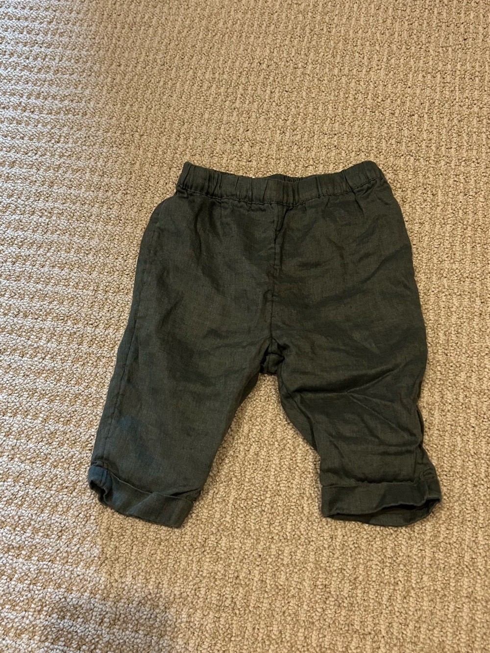 H&M Baby Dark Green Pull-On Linen Pants with Adjustable Elastic Waist